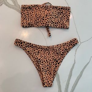 Cheetah bandeau bikini set